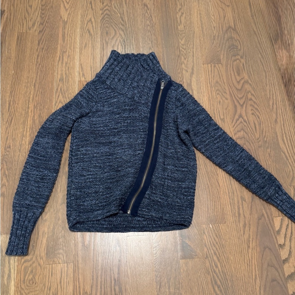 Athleta Blue Cowl Neck Sweater with Asymmetrical Zipper - Picture 5 of 11